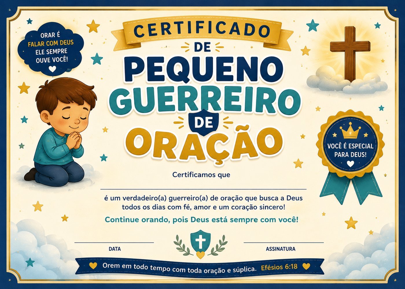 Certificado Pequeno Guerreiro de Oração
